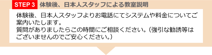 STEP3日本人スタッフによる説明（名古屋市内の教室のみ）